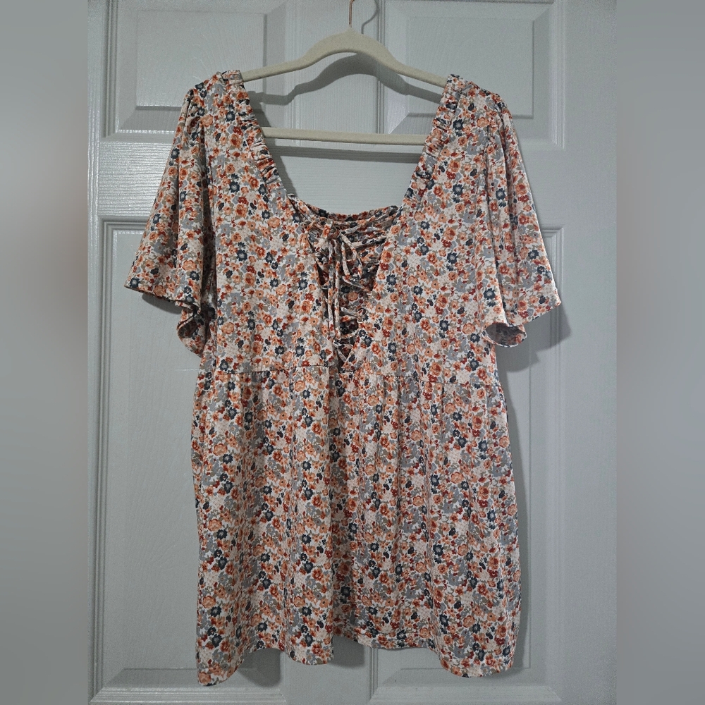 Floral Lace-Up Women's Top